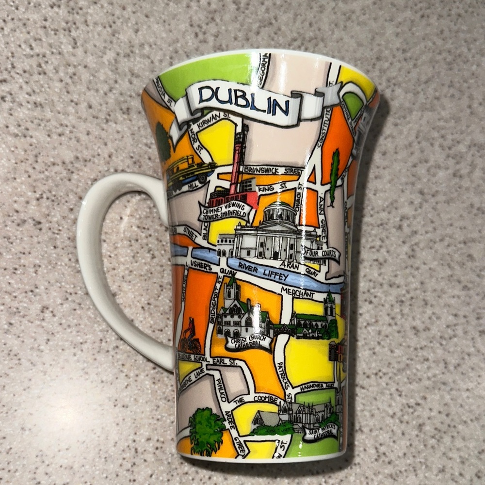 Dublin Map Ceramic Travel Mug - Colorful Landmark Design